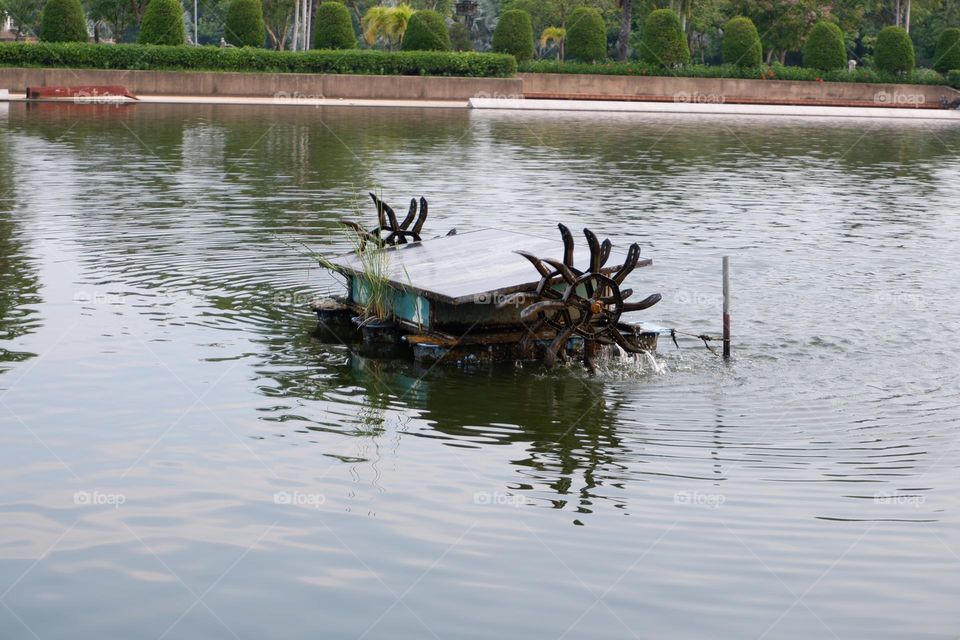 Solar water turbine floating on the water surface.