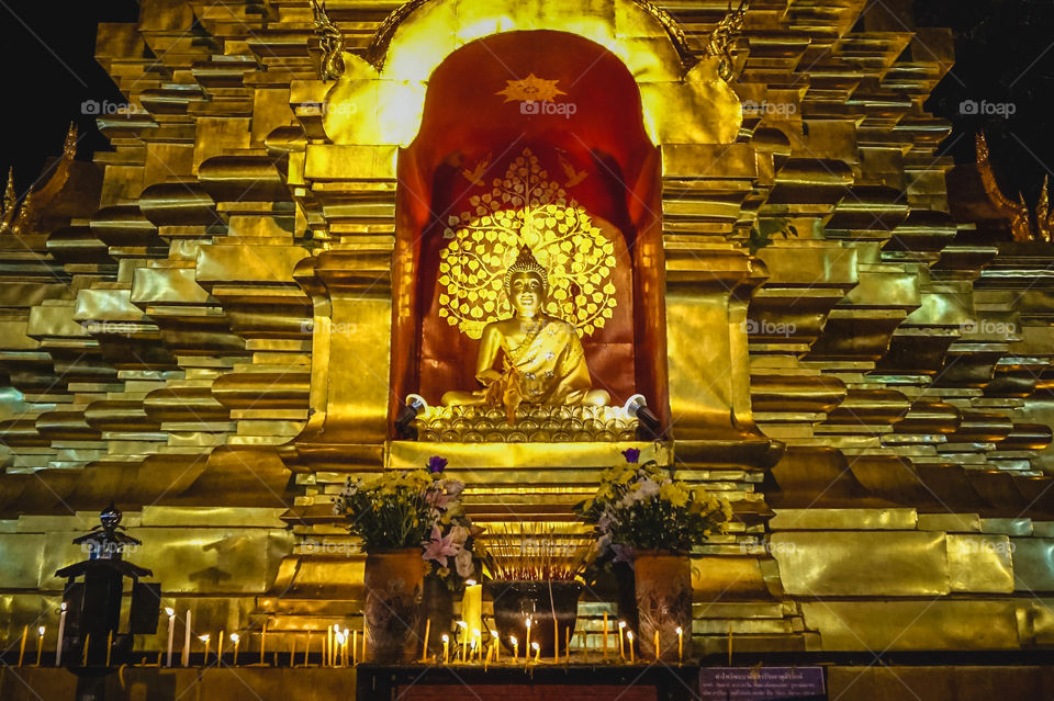 Golden Buddha and stupa in Chiang Mai, Thailand 