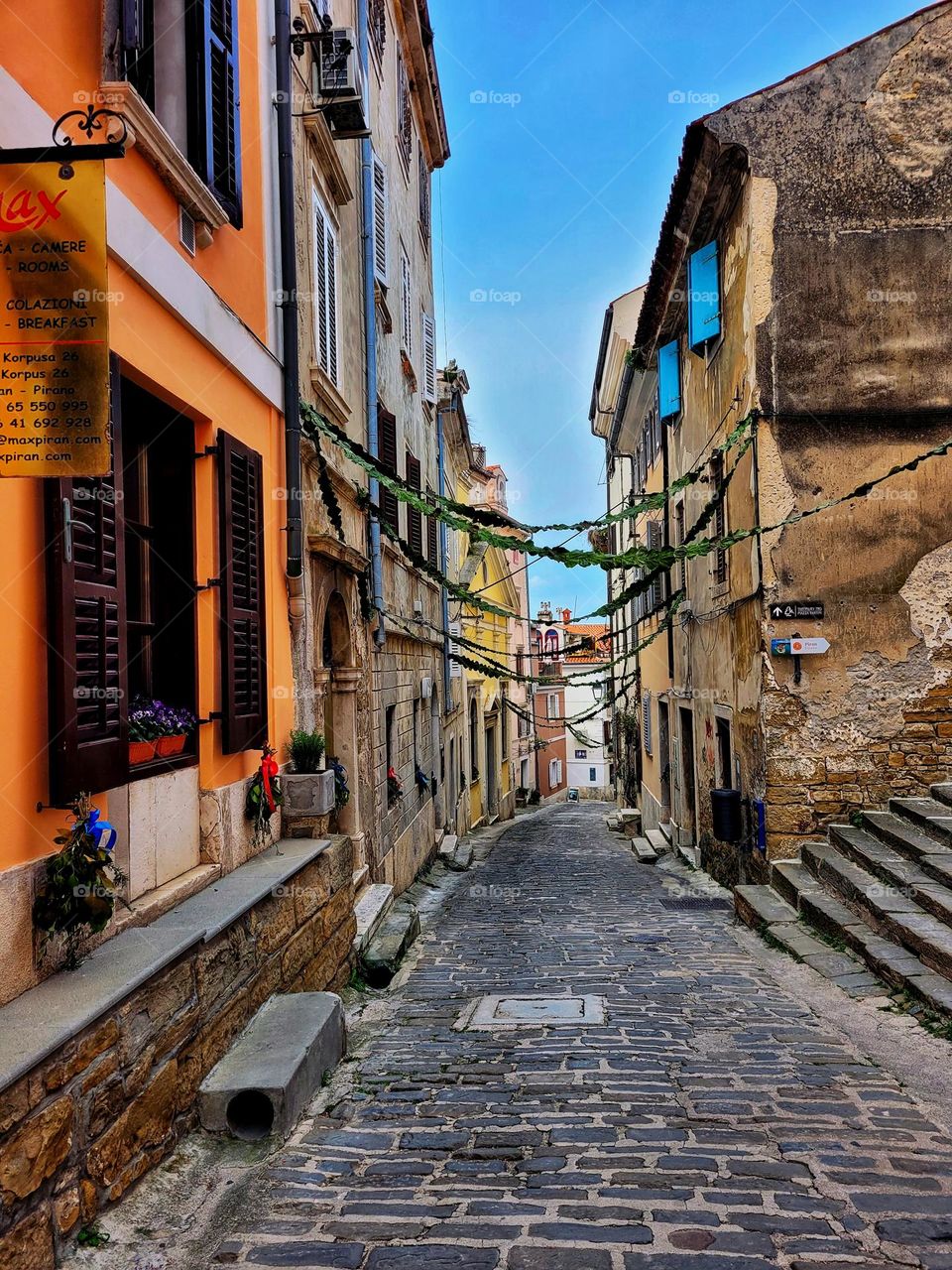 Piran,  Slovenia.  Europe city near Adriatic sea.  Summer vacation.  Ancient architecture