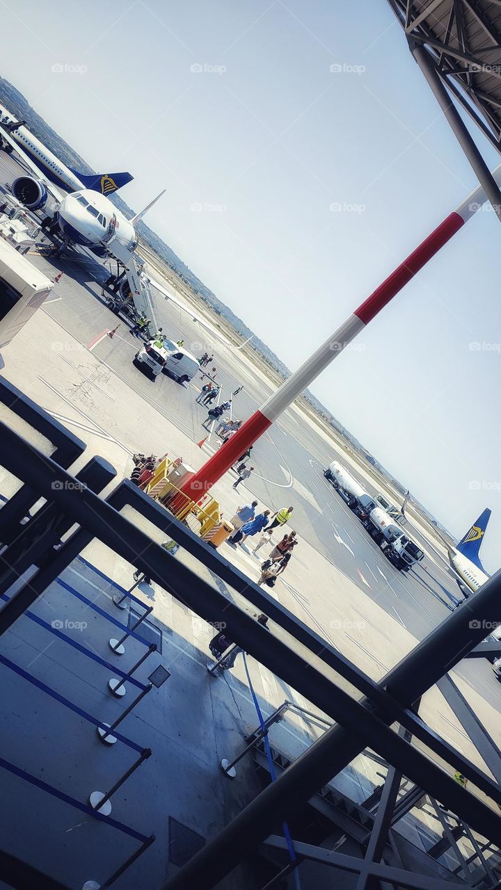 Airport. Boarding on a plane.