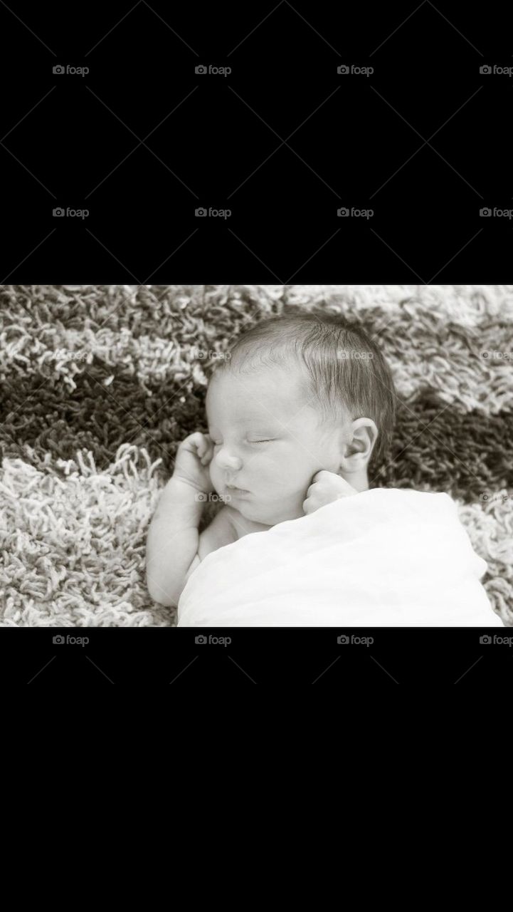 Black and White Photo of a Baby Sleeping 
