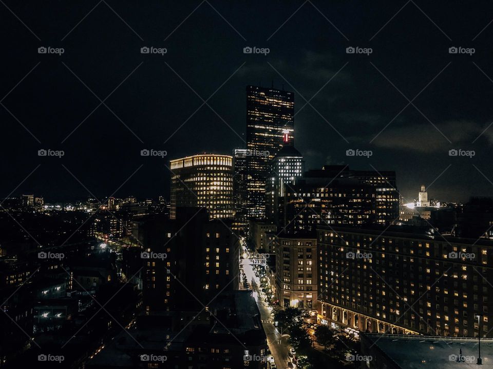 Nighttime cityscape, Boston, Mass