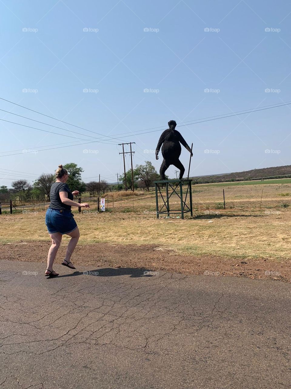 Rushing for a photo with a monkey