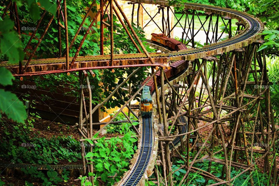 Overhead view of miniature train