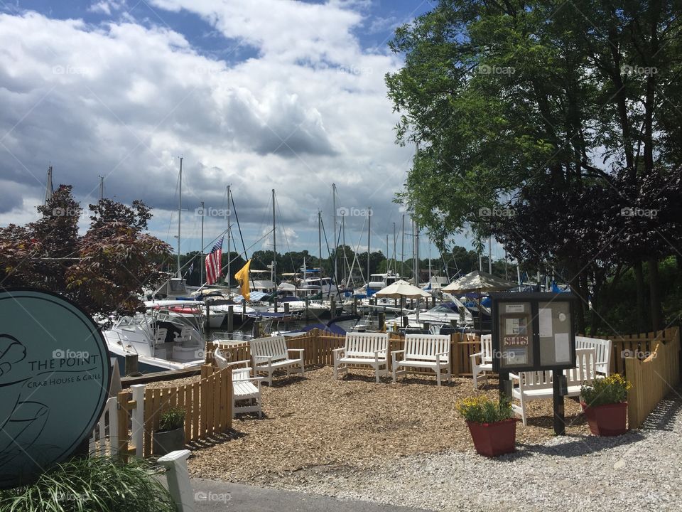 Great view of boat yard by the restaurant 