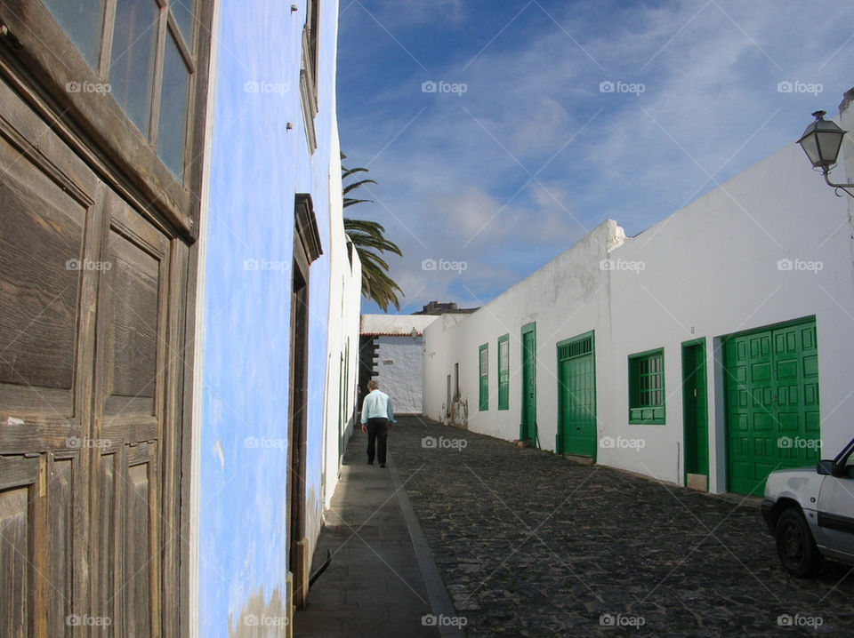 blue green houses street by jeanello