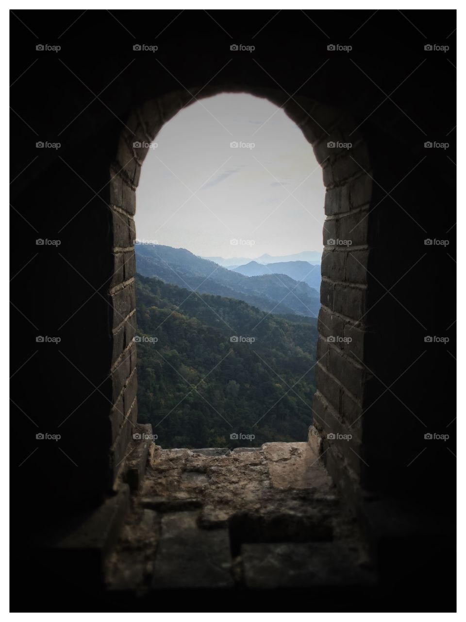 Inside View . I was inside one of the towers on the Great Wall and felt that the open windows framed the view beautifully.