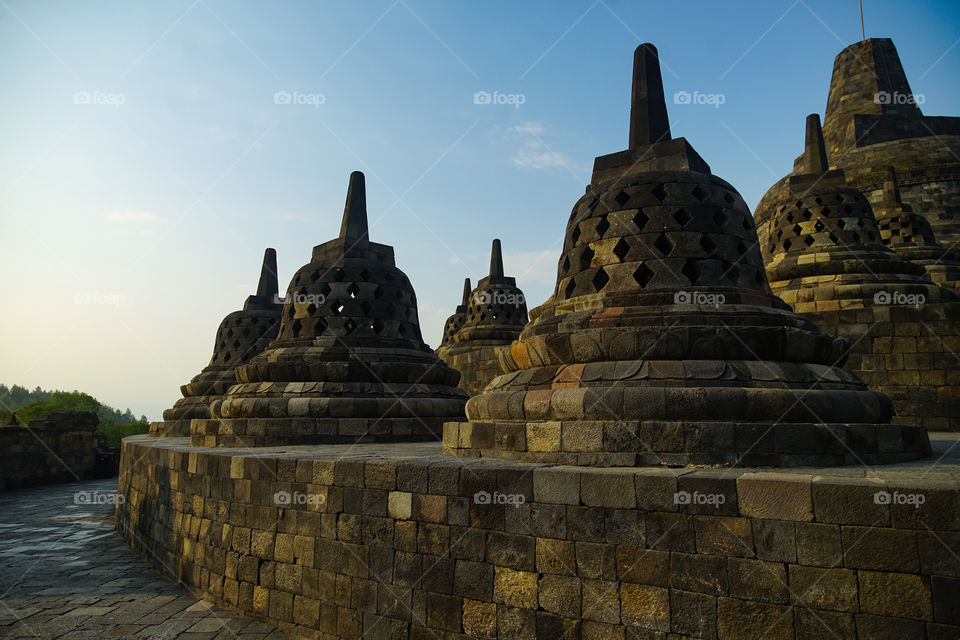 the stupa of borobudur temple when the sunset came