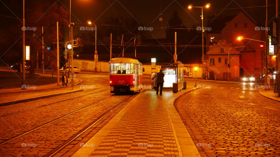 Night tram in prague