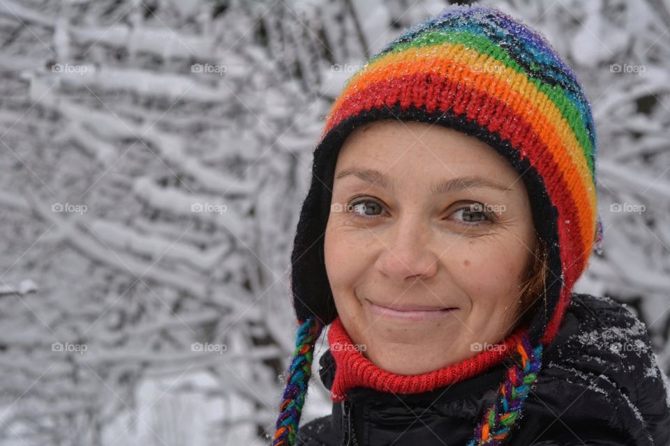 girl portrait resting in winter park social distance colour