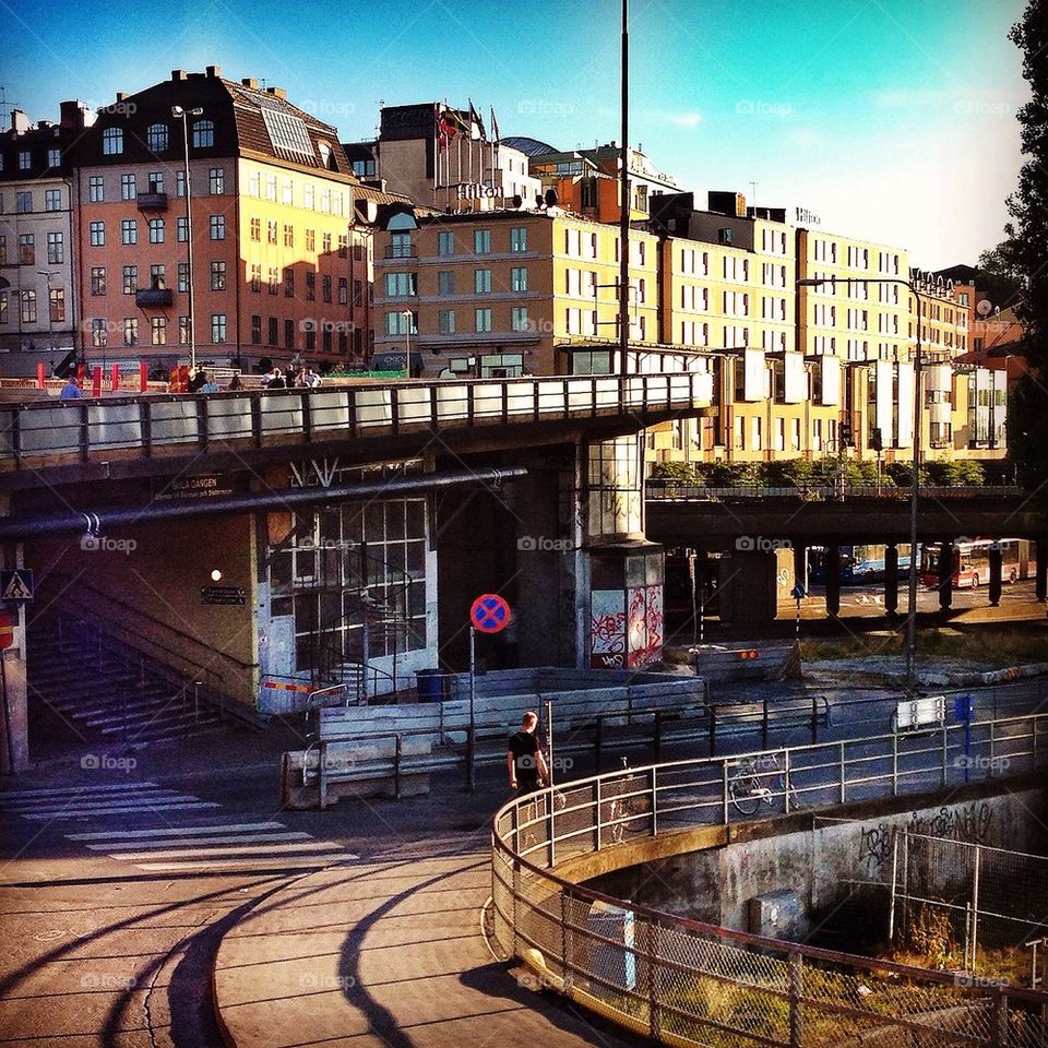 Slussen, Stockholm in July.