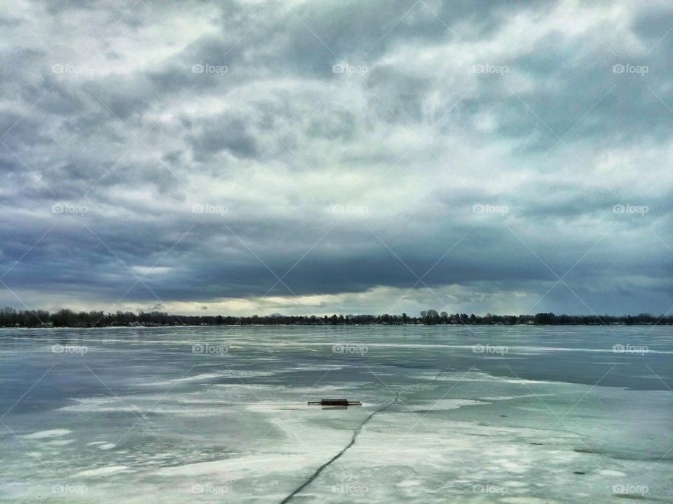 Iced over lake scene.