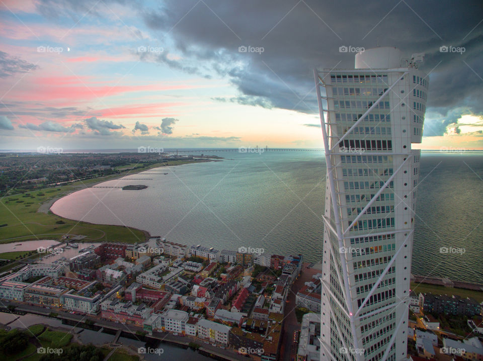 Storm at skyscraper Turning Torso in Malmö.