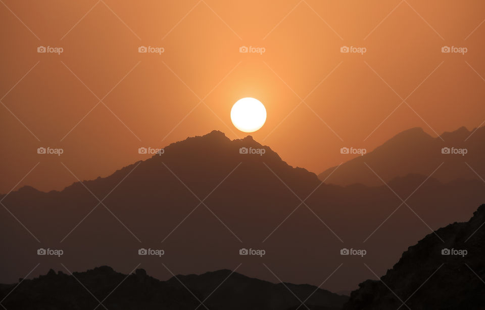 Sunset in the mountains in the Sahara desert, Egypt