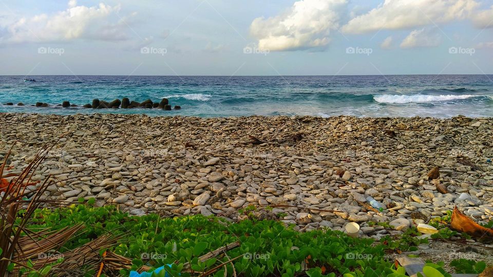 Beautiful sea beach in Fuvahmulah island Maldives in the afternoon
