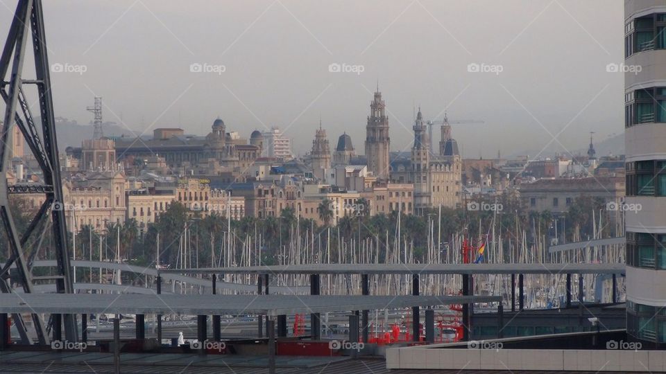 Barcelona , masts and cathedral
