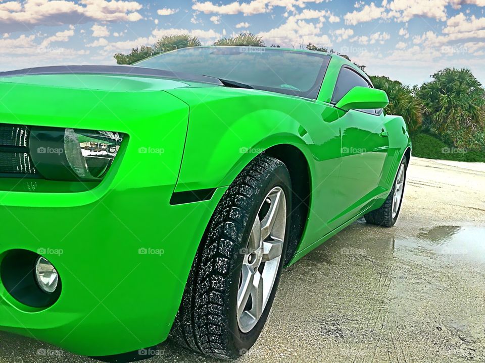 Green sports car