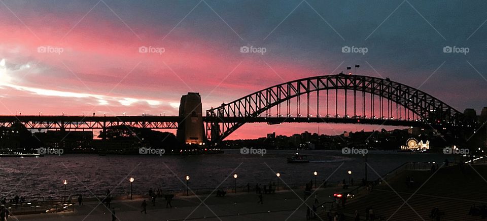 The famous Harbour Bridge in Sydney Australia. There's a tour that takes you up to the top of the bridge where there are spectacular views of Sydney and beyond. 