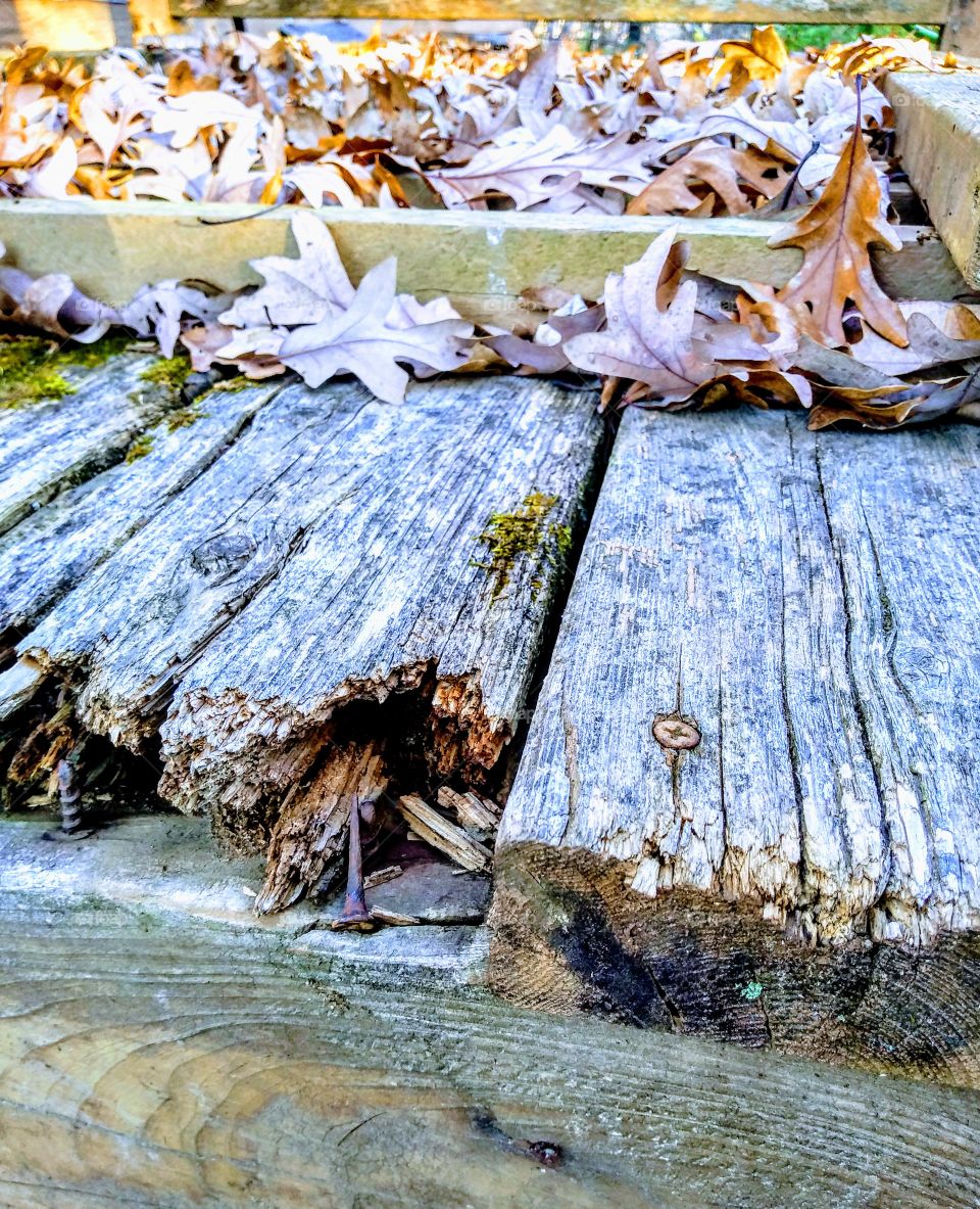 broken porch in the fall