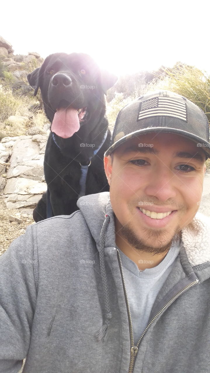 labrador and me. hiking in sandia's