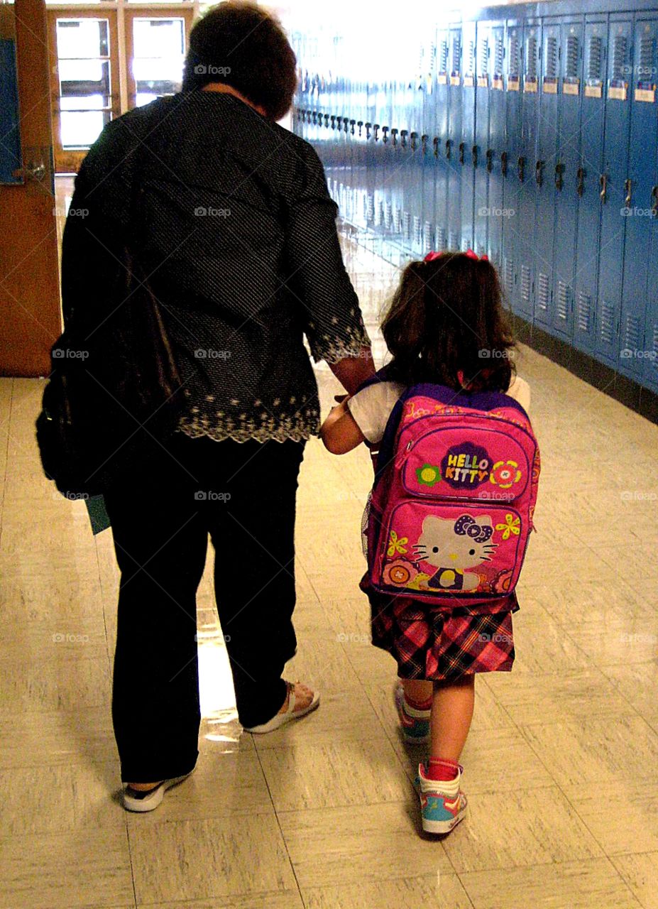 First day at school . The little one needed a little help on the first day
