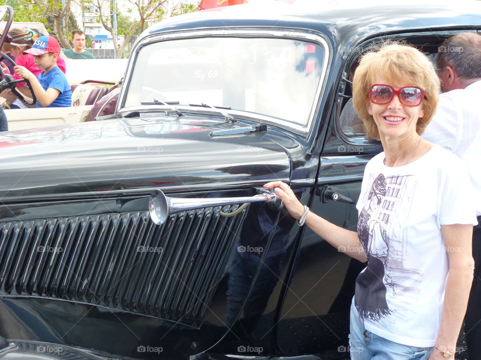 On the background of a retro car