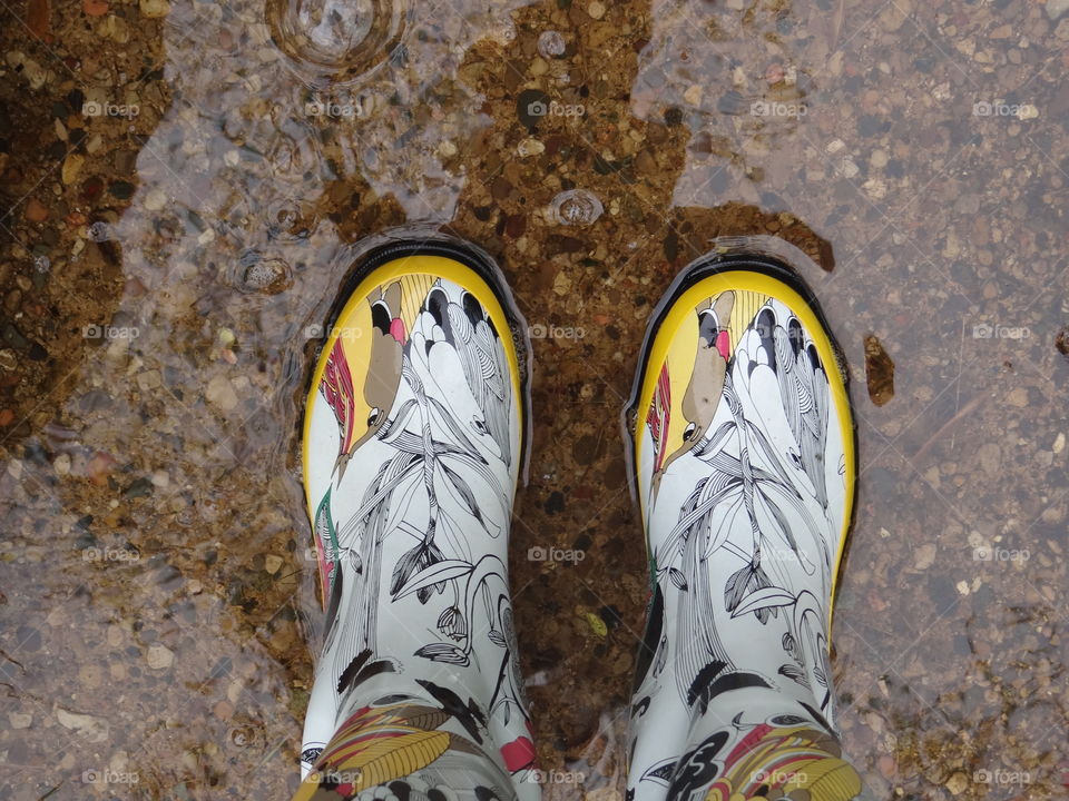 Get Your Feet Wet. Rain boots in a puddle