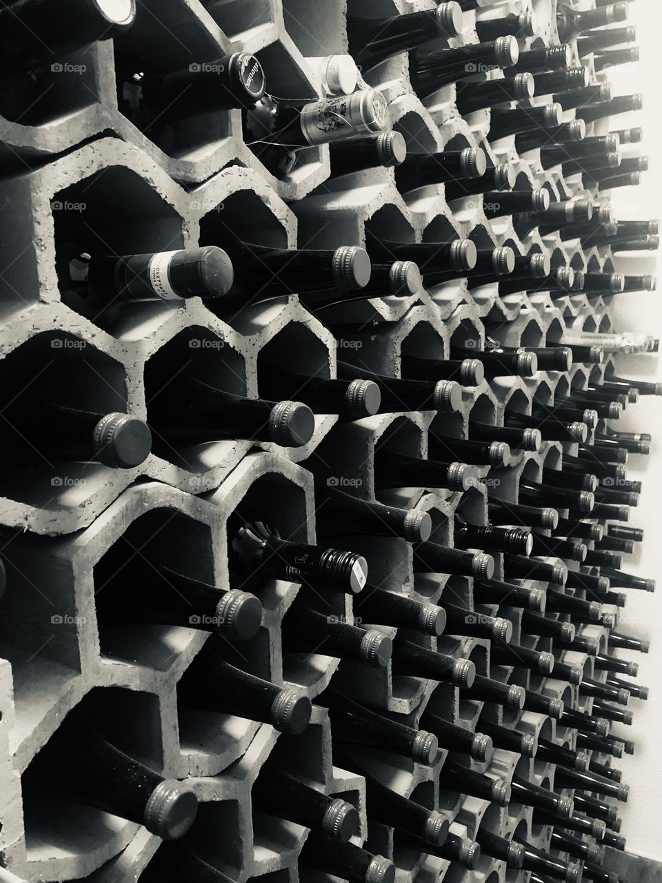 Wine stack black & white photo