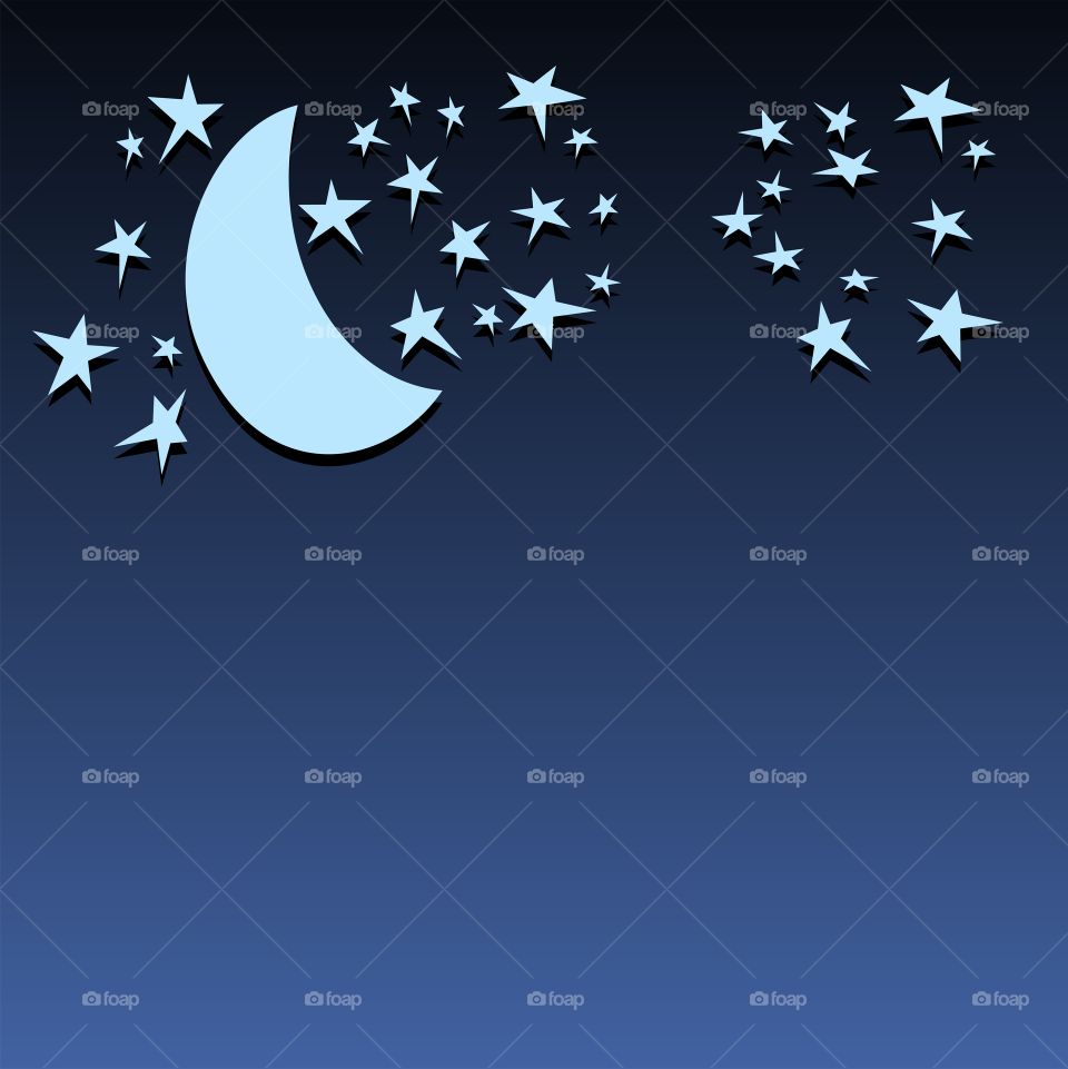nighttime Skies with moon and star illustration and drop shadow