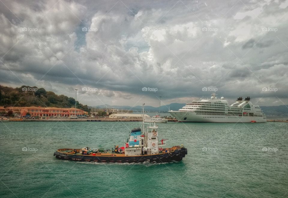 Corfu-Greece. The fishing boat leaving harbour