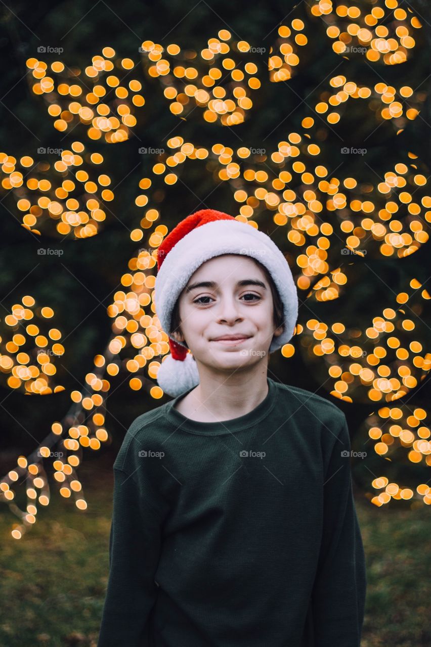 Boy wearing Santa hat