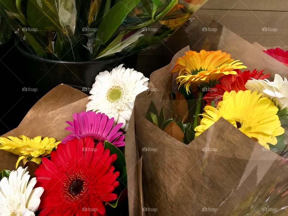 Bunches of gerberas.
