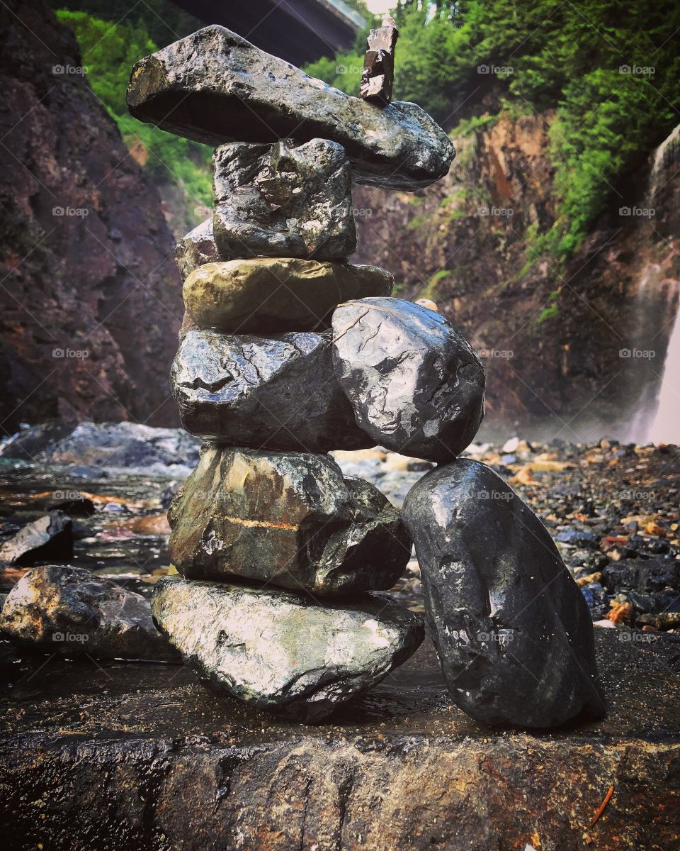 Rock stacking competition, mine topped before I could take a photo but here is one of my friends.