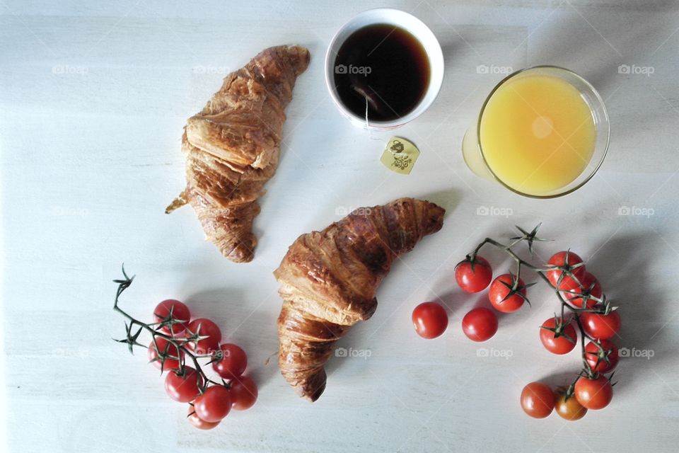 High angle view of breakfast