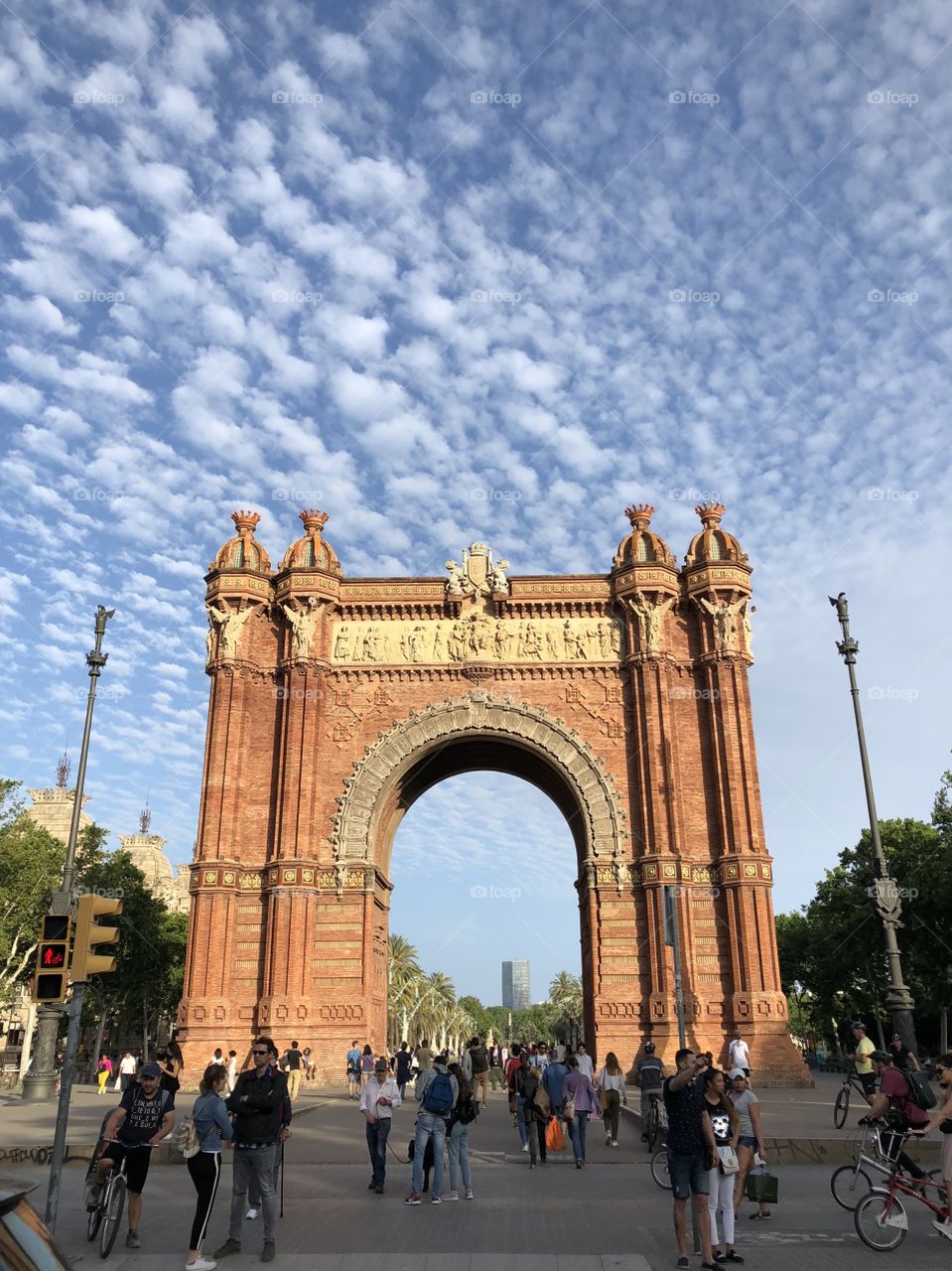 Arc de triomph barcelona, beautiful architecture, blue sky and dramatic clouds