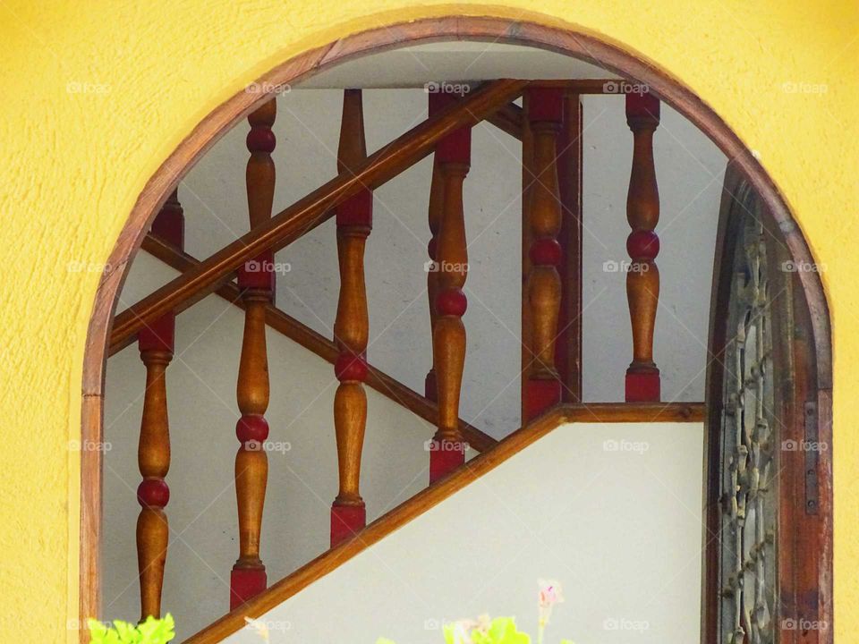 The handrail of the staircase