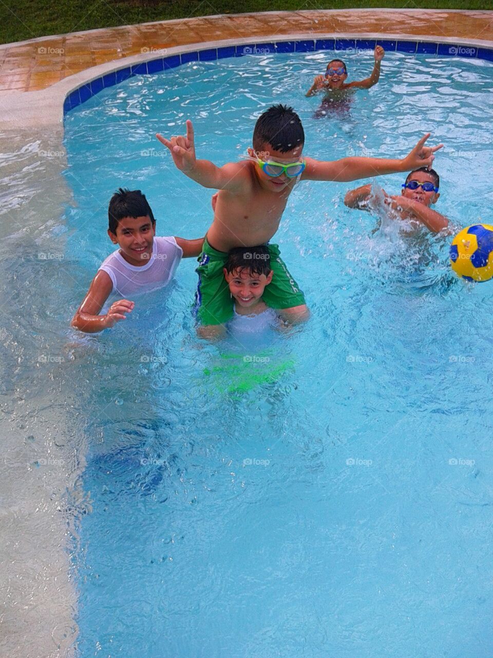 kids enjoying pool, summer, boys. swimming