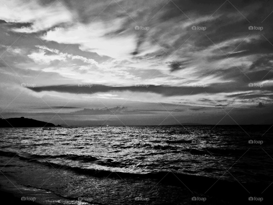 Monochrome, Sunset, Storm, Water, Beach