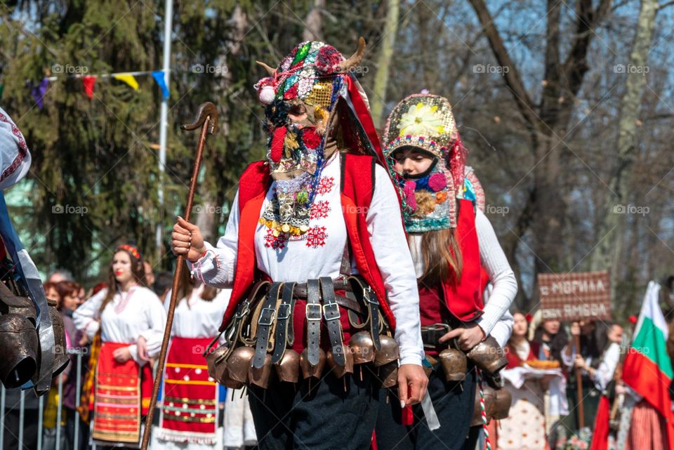 Kukeri are elaborately costumed Bulgarian man, who perform traditional rituals intended to scare away evil spirits. Until recently, all Kukeri were man, but now we can also see women 🙂