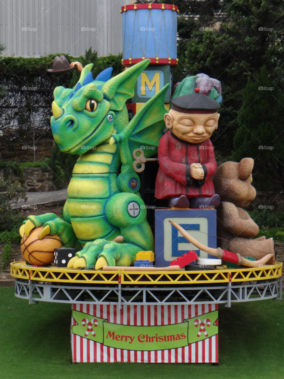 Christmas  display. Christmas display at the brewery river torrens adelaide south australia includes dragon Chinaman  toy blocks teddy bears