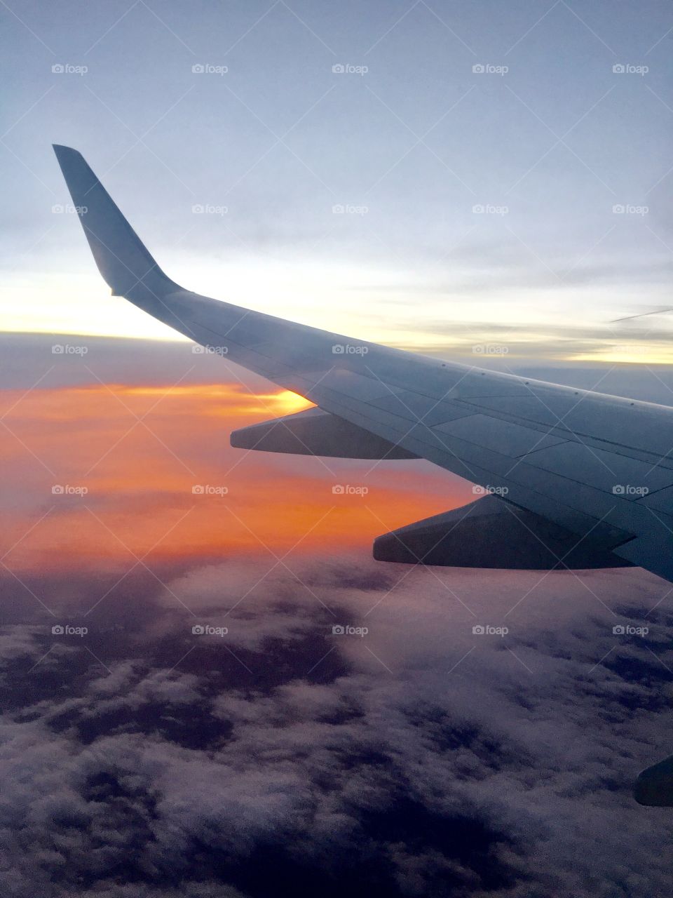 Airplane Wing View Sunset