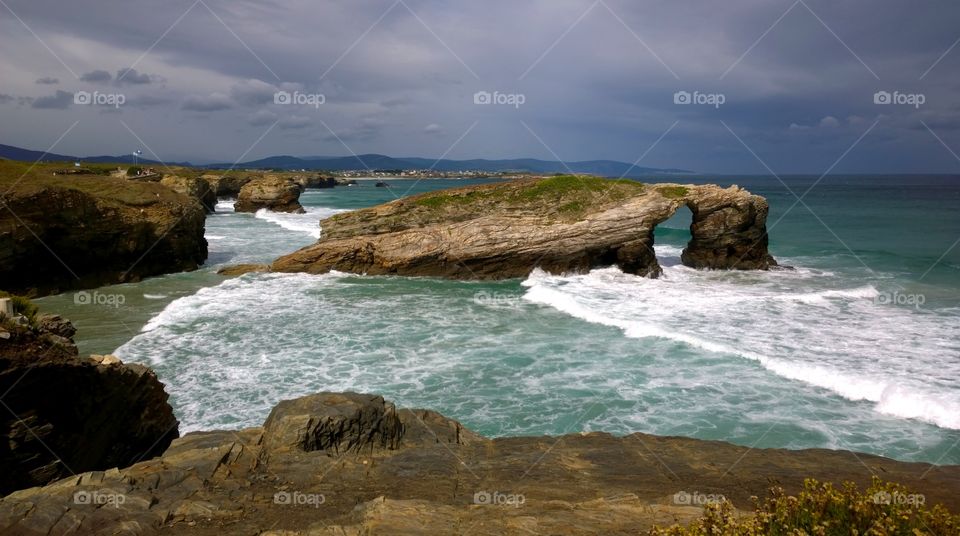 Las Catedrales beach. View of the beach of the Cathedrals in Ribadeo, Galicia - Spain