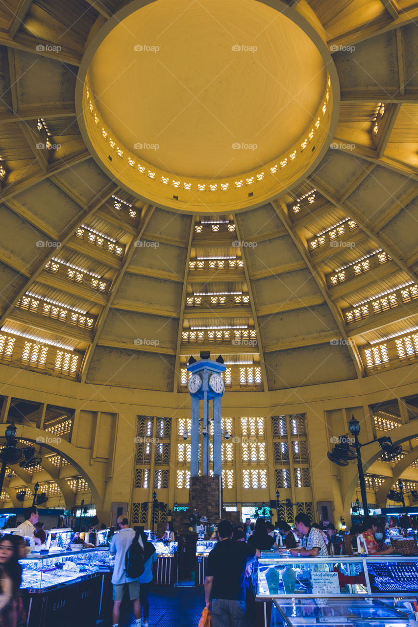 The inside of the remarkable Central Market in Phnom Penh, Cambodia