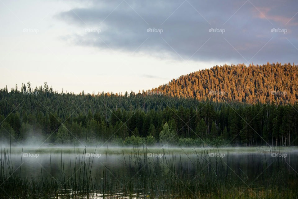 Sundown over Crane Prairie Lake Central Oregon Mountains