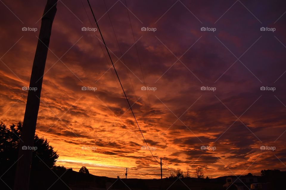 Sky on fire with power line