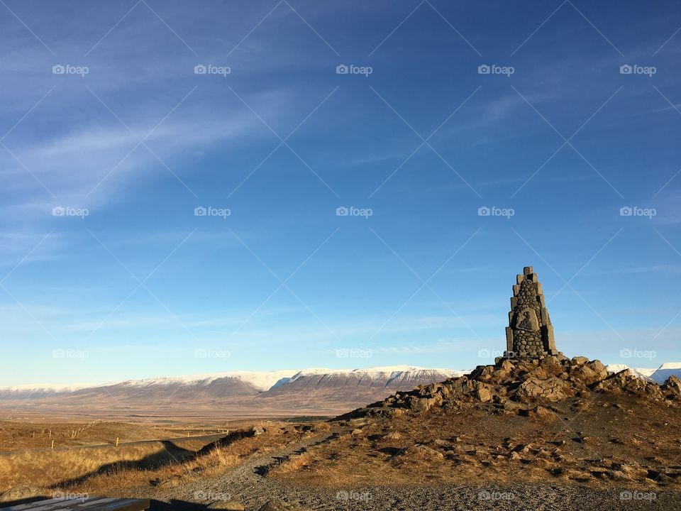 Monument near western Ring Road in Iceland 