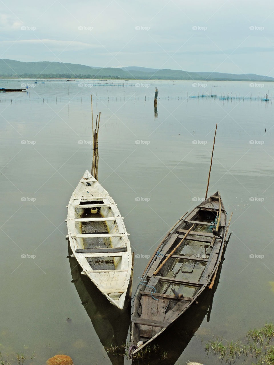 fishing boats in a lake