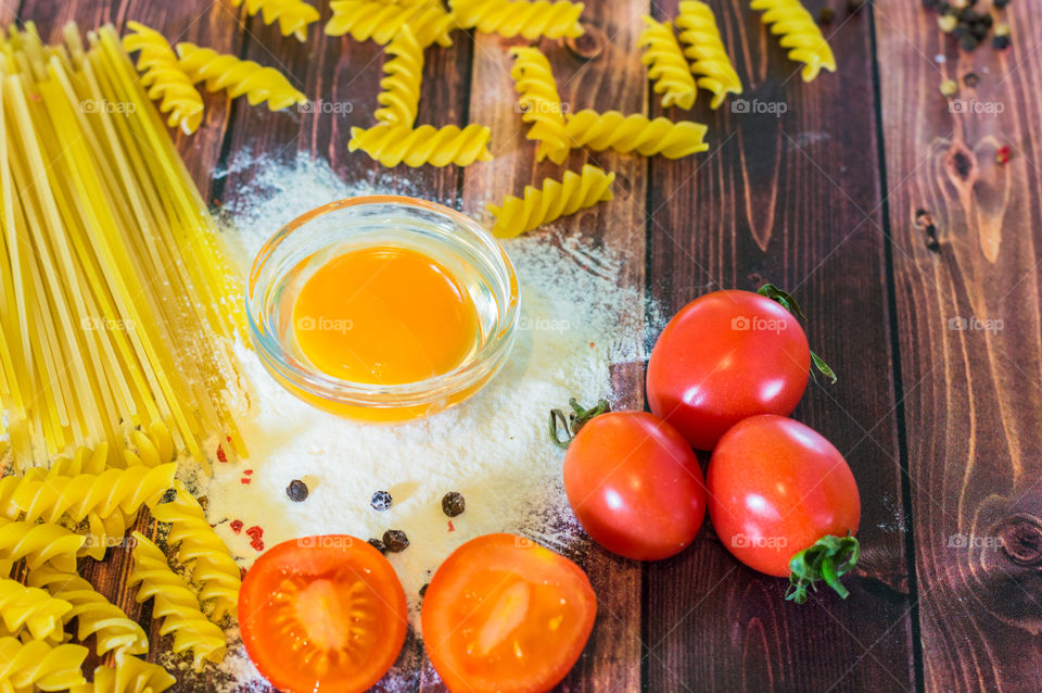 Close-up of pasta ingredients