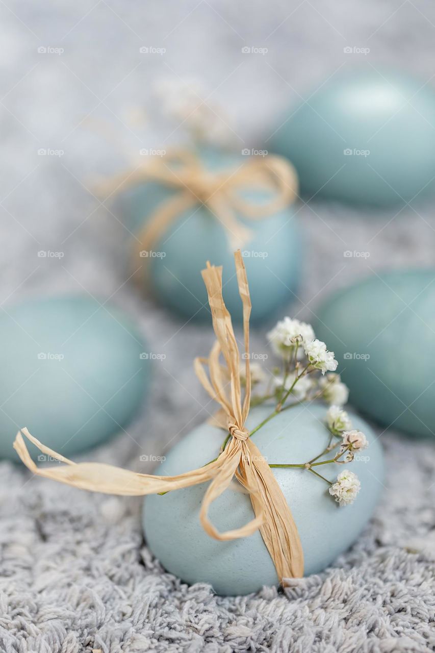 Pastel blue colored Easter eggs