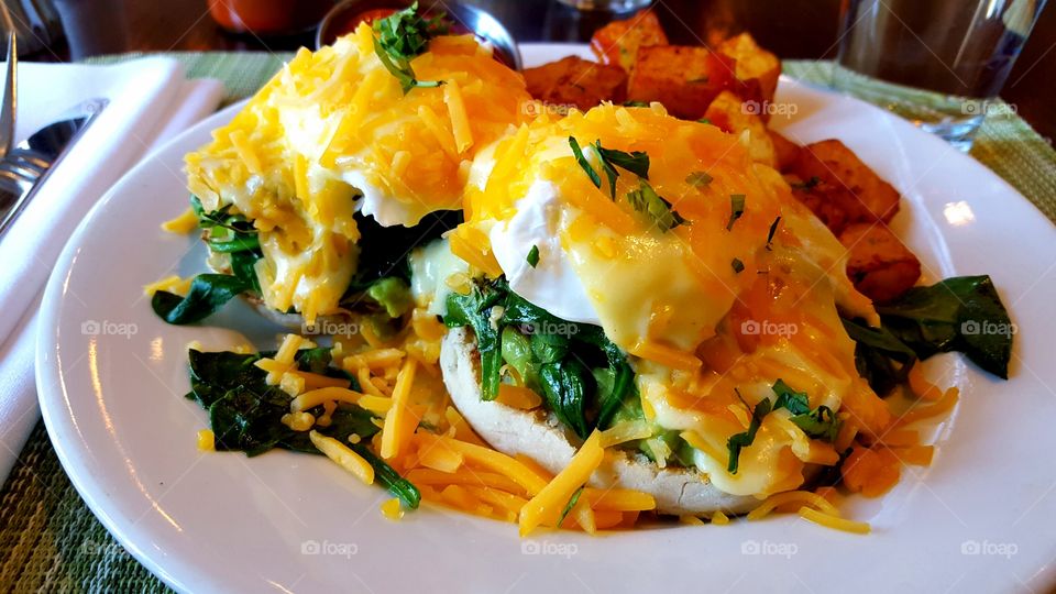 Close-up of a eggs benedict